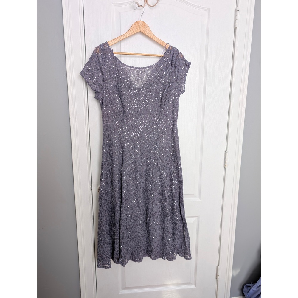 Ignite Evenings Womens Purple Sequin Lace A-Line Cocktail Dress Size 16 9119129